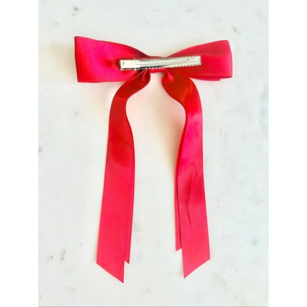 Red Satin Ribbon Bow Hair Clip Coquette Balletcore Feminine
